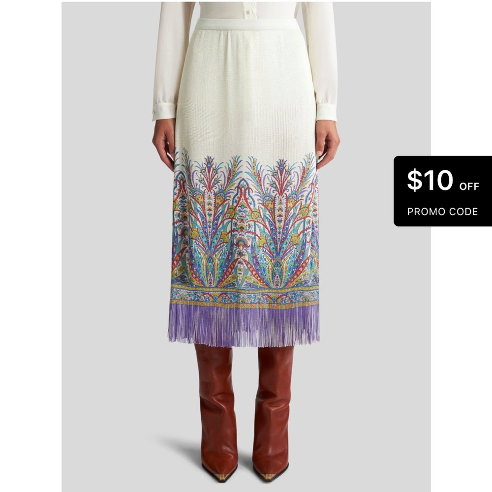 Etro Cream and Purple Patterned Midi Skirt - Picture 2 of 7